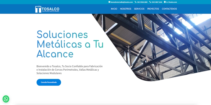 Servicios Tosalco - Portal de servicios Landing Page para contacto futuros clientes. - Proyecto de Industrial desarrollado por Providesys Chile