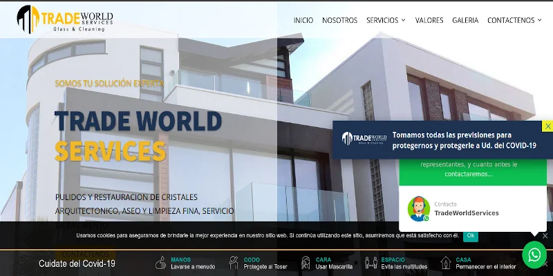 TradeWorld - Página de servicios de mantenimiento / aseo industrial y pulido de cristales arquitectonicos. - Proyecto de Industrial desarrollado por Providesys Chile